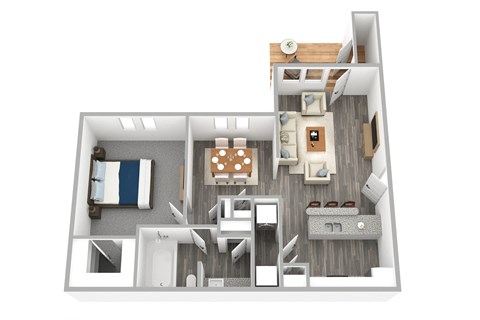 Floor plan for 1 bed, 1 bath, 774 sqft